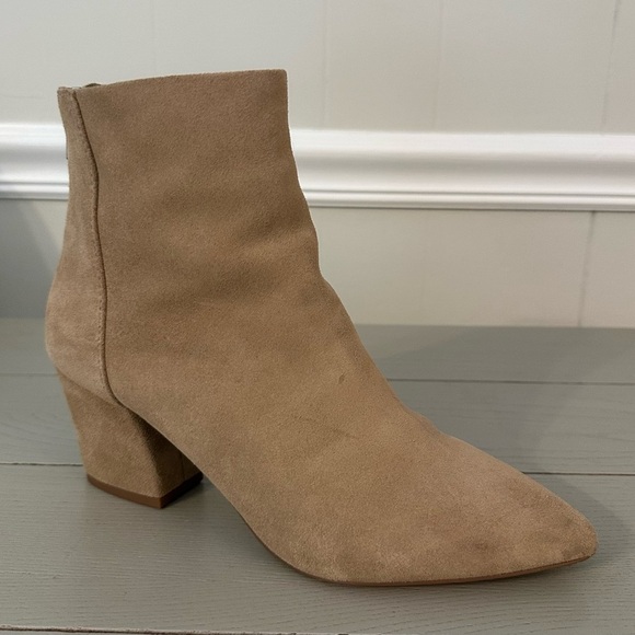 Steve Madden Sz 8 Women's Leather Suede Tan Ankle Boots Pointed Toe Booties - Picture 9 of 10
